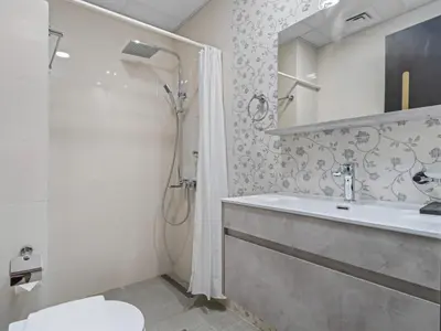 a bathroom with a shower and a sink at Luxurious Haven Studio In Jewelz Arjan 03 in Dubai