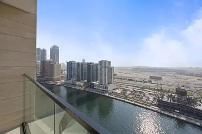 a view of a river from a building at Private Jacuzzi Canal view - Near Burj Khalifa in Dubai