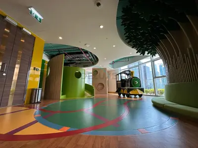 a room with a toy train on a floor at Burj Khalifa View, Easy Access to Dubai Mall and Burj Khalifa - Imperial Avenue, Downtown Dubai by Deluxe Holiday Homes in Dubai