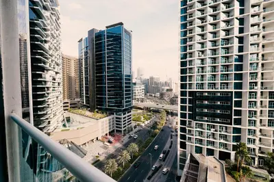 a view of a city with tall buildings at Luxury Studio at PRIVE by DAMAC - Canal Views in Dubai