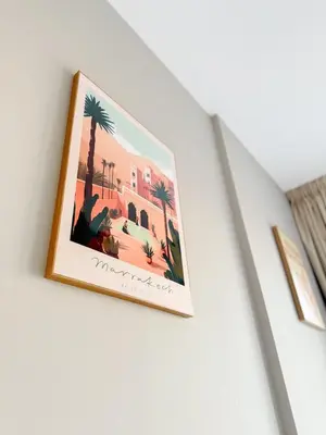 a picture of a palm tree on a wall at 4 Person - Resort Canal View - CBD Parking Pool in Dubai