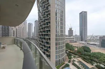 a view from the balcony of a tall building at Premium 1BR in Downtown & Direct Access to Metro in Dubai