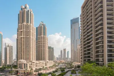 a view of a city with tall buildings at Deluxe Pool View apartment in BLVD Crescent Downtown Dubai by Norbu Holiday Homes in Dubai