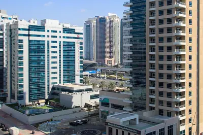 an aerial view of a city with tall buildings at Bright 2BR in Dubai Marina - Close to beach in Dubai