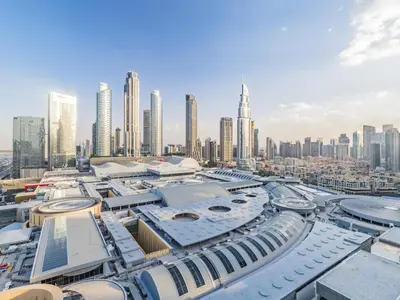 an aerial view of a city with tall buildings at Direct Dubai Mall Access-Emaar Residences-1BR Like Home in Dubai