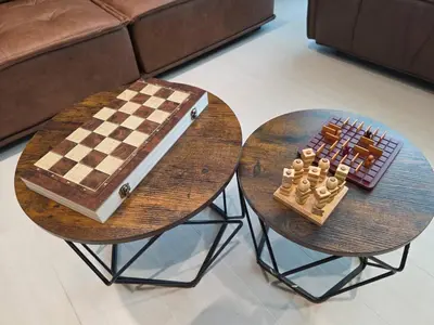 a table with a chess set and a chess board at Trillionaire Bayhouse Chic Studio - Jacuzzi with views, Pool and Gym in Dubai