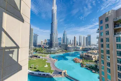 a view of the dubai city skyline from a building at Burj Khalifa View - 2 Bedroom apartment at The Residence 5, Downtown - Allsopp & Allsopp in Dubai