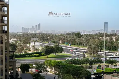 a view of a highway in a city with buildings at Designer 1BR with Skyline View in MJL - Near Iconic Burj Al in Dubai