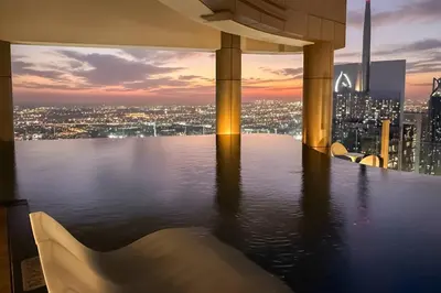 a view of a city skyline from a building at Luxury 2BR, Burj Khalifa View, Fully equipped, Top Amenities in Dubai