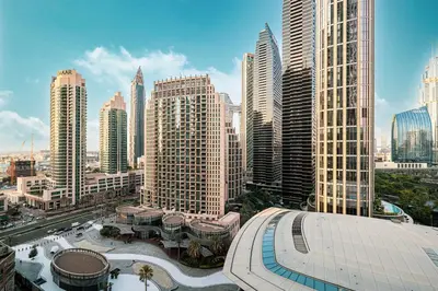 a view of a city with many tall buildings at Burj Khalifa Front Ultra Luxe Designer Residence in Dubai