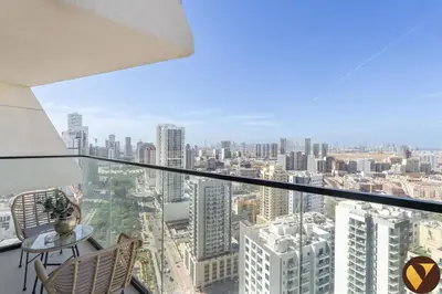 a view of a city from the top of a building at Vogue JVC Binghatti Phantom near Circle Mall, One Bedroom Apartment with Large Balcony and City View, Access to all Amenities in Dubai