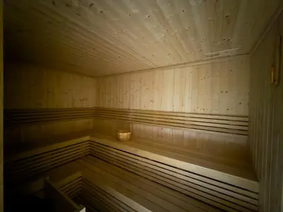 an empty sauna with a bowl in the middle at Vogue Business Bay Royal Regency near Downtown, Burj Khalifa and Dubai Mall, One Bedroom Apartment with Balcony and partial Burj Khalifa view, Access to all Amenities in Dubai