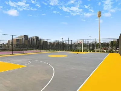 an empty basketball court with a basketball hoop at Incredible Family Townhouse Villa I Sleeps 10 in Dubai