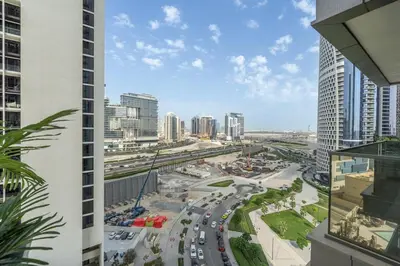 a view of a city from a building at Premium 1BHK Apartment Nobles Tower by Czechin in Dubai
