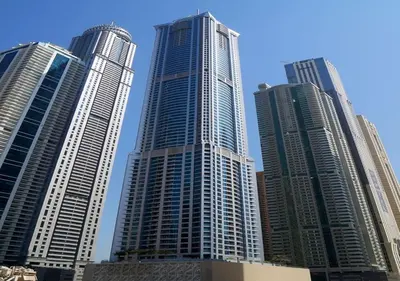 a group of tall buildings in a city at Stylish Large 2BR Apartment in the Heart of Dubai Marina in Dubai