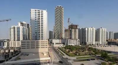 a view of a city with tall buildings at Binghatti Phantom's Elegant 1BR with Private Pool! in Dubai