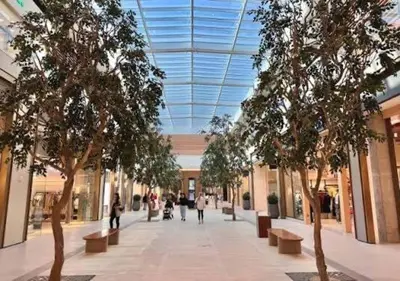 a mall with trees and people walking in a building at 2 Bed with Direct Park Access - Calm and Peaceful in Dubai