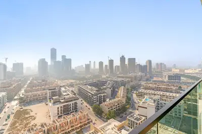 an aerial view of a city with buildings at VayK - Heavenly Brand New 1BR in Jvc in Dubai