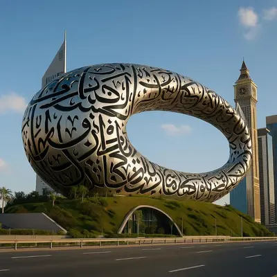 a large metal sculpture on the side of a road at Prime Apartments Near WTC and Sheikh Zayed RD in Dubai