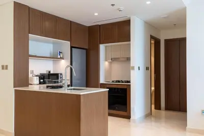 a kitchen with a sink and a counter top at Dubai Harbour Marina View with Beach Access in Dubai