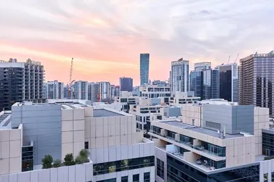 a view of a city skyline with tall buildings at Majesty Stay 2BR in Dubai