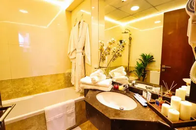 a bathroom with a sink and a bath tub and a sink at Barsana - Aurelia by JBR Beach - 2 Bed - Marina Views! in Dubai