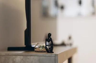 a pair of black shoes sitting on top of a counter at Dubai Marina - 1BHK Cozy Vacation Homes near Metro in Dubai
