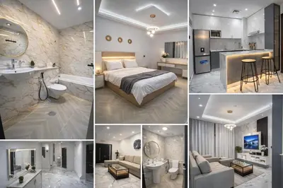 a collage of photos of a hotel room at Luxurious full renovated apartment in Dubai