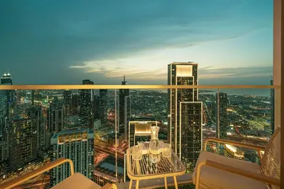 a view of a city skyline from the top of a building at Mahogany 24 - 2BR 6 PAX - On the Boulevard Sea View in Dubai