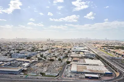 an aerial view of a city with traffic at Frank Porter - Aykon City, Business Bay in Dubai