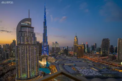 a view of a large city at night at Blvd Point-Full Burj Khalifa View-Downtown in Dubai