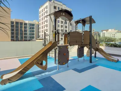 a playground on the roof of a building at Boutique-Style Luxury Studio in Hyde Walk in Dubai