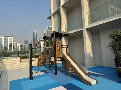 a playground on the side of a building at Boutique-Style Luxury Studio in Hyde Walk in Dubai