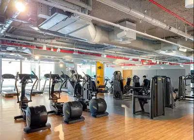 a gym with treadmills and elliptical machines at Vogue Downtown Views II with Direct Access to Dubai Mall Via a Climate Controlled Bridge, One Bedroom Apartment with Balcony and City View in Dubai