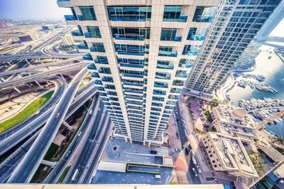 an aerial view of a city with tall buildings at New Bright Studio in Escan Tower, For 2, Dubai Marina in Dubai