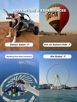 a collage of pictures of a hot air balloon at The Sky in Dubai