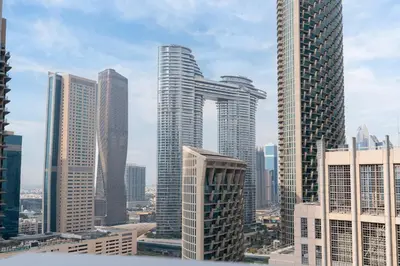 a view of a city with tall buildings at Burj Khalifa View 5 Min walk to Dubai Mall in Dubai