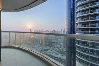 a view of the city from the top of a skyscraper at HSHOME - Luxury 3 Bedroom Apartment with Burj Khalifa & Stunning Skyline View in Dubai