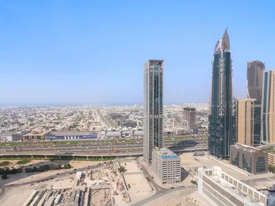 an aerial view of a city with tall buildings at Elegant Suites 2BDR In Forte Downtown-32 in Dubai
