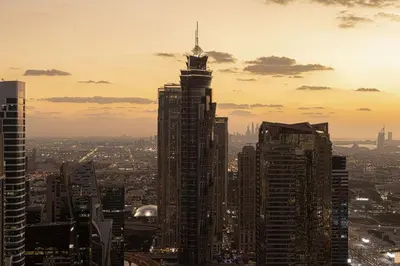 a view of a city with a tall building at Paramount 10 Min to Dubai Mall, Luxury Amenities in Dubai