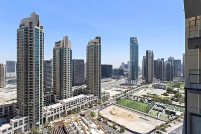 a view of a city skyline with tall buildings at Silkhaus Prime 1BDR in Burj Royale in Dubai