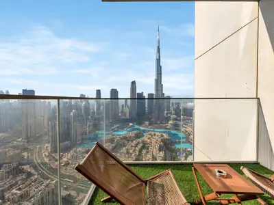 a view of the shard from the observation deck of a building at Burj Royale Collection by The Luxe Manor - Downtown Dubai in Dubai