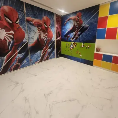 a room with spider man posters on the walls at Penthouse with panoramic water-view Ultra-luxury in Dubai