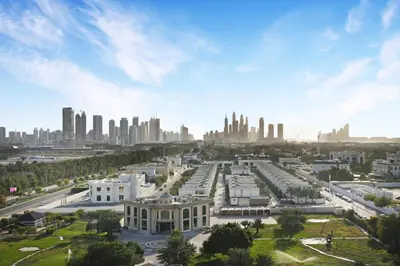 a view of a city with tall buildings at GuestReady - 1 BHK | Serene 9th-Floor Escape in Dubai