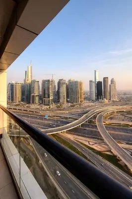 a view of a city skyline from a building at 1BR in Dubai Marina with Marina Skyline Views in Dubai