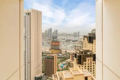 a view of a city from a building at FIRST CLASS 2BR Sea, Palm & Atlantis Views in Dubai