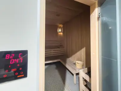 a small walk in shower in a small room at Elegant 1BR LIV Marina Dubai World-Class Amenities in Dubai