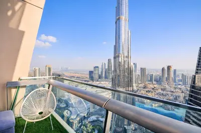 a view of the city from the top of a skyscraper at Luxury Apartments Near Burj Khalifa in Downtown in Dubai