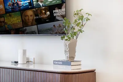 a plant in a vase on top of a counter at Beachfront stay at Beach Mansion with Private Beach in Dubai