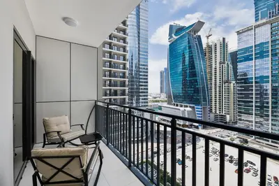 a balcony with a view of the city at VayK - Newly Launched 1BR in Business Bay in Dubai